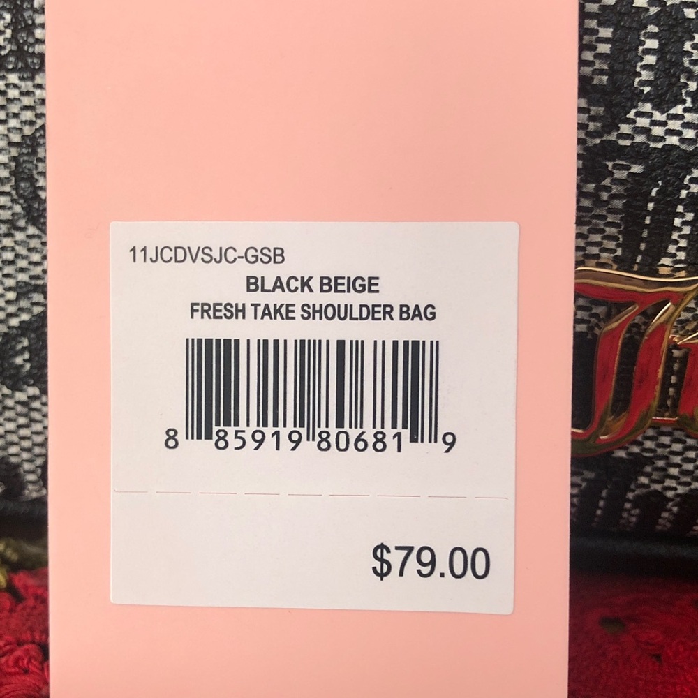 NWT Juicy Couture Black Beige Fresh Take Shoulder Handbag w/Gold Crown Charm - Picture 7 of 11